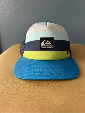 Quiksilver Multicolor Striped Trucker Hat — Blue, Navy & Lime